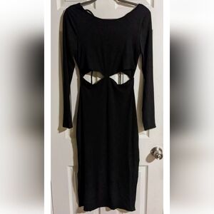 I.AM.GIA Black Midi Dress L Long Slv Side Cut-out Lace-up Open Back